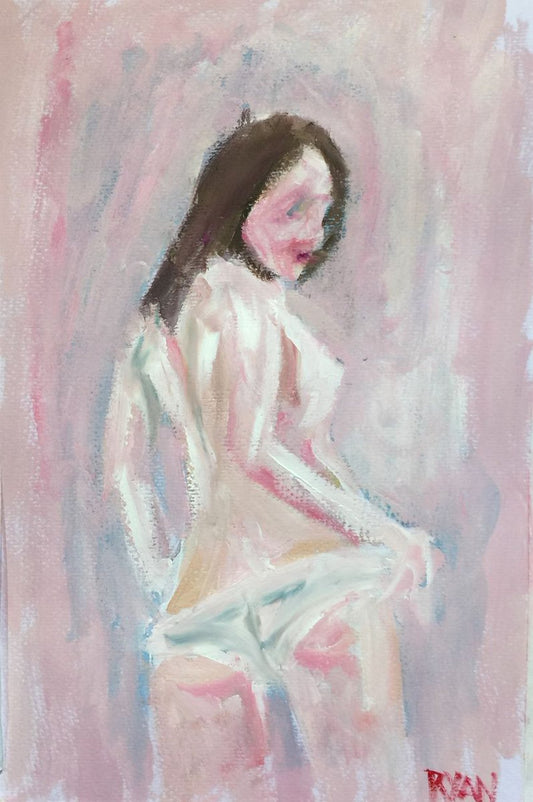 A painting titled 'Pink and Blue Nude Oil On Paper by Ryan  Louder' by Ryan Louder
