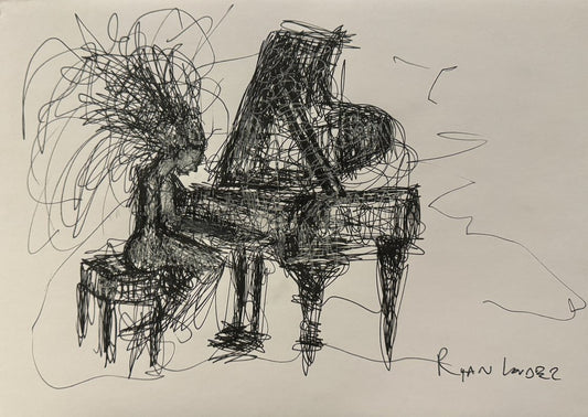 Piano and Pianist at a Dramatic Moment by Ryan  Louder - Sold