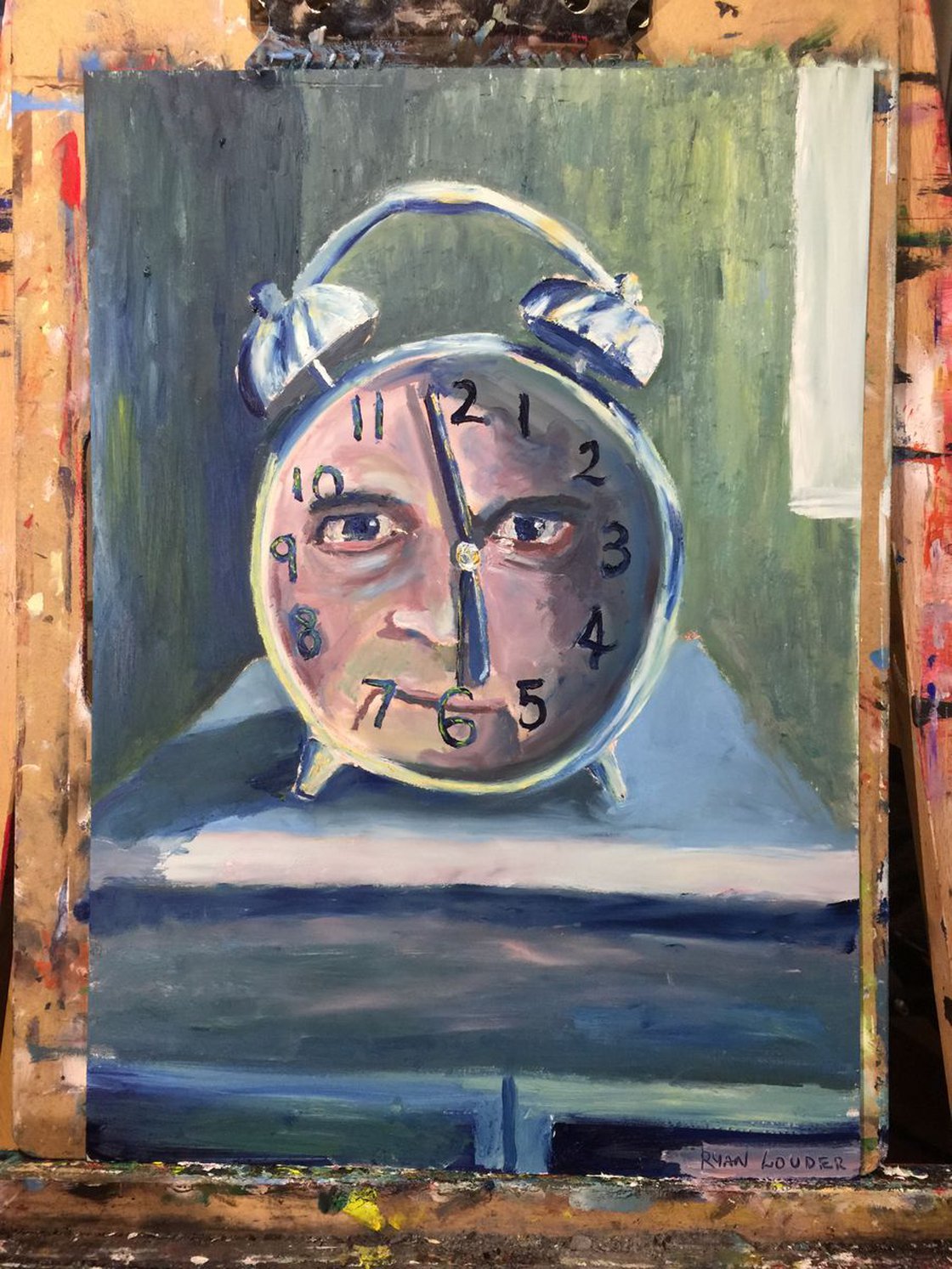 A painting titled 'The Sadistic Alarm Clock by Ryan  Louder' by Ryan Louder