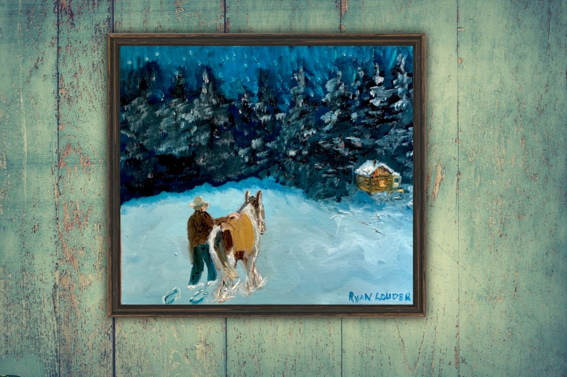 Warming His Horse On A Winter Night by Ryan  Louder - Sold