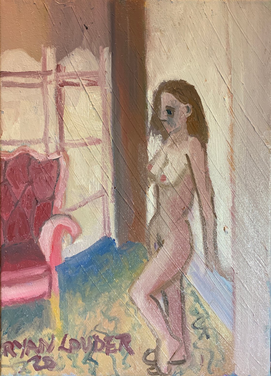 A painting titled 'A Female Figure By The Window by Ryan  Louder' by Ryan Louder