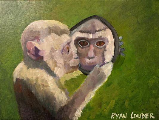 A painting titled 'Monkey and a Mirror by Ryan  Louder' by Ryan Louder