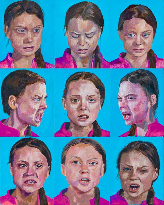 Nine Portraits Of Greta Thunberg 9x 10x8 Painting by Ryan Louder