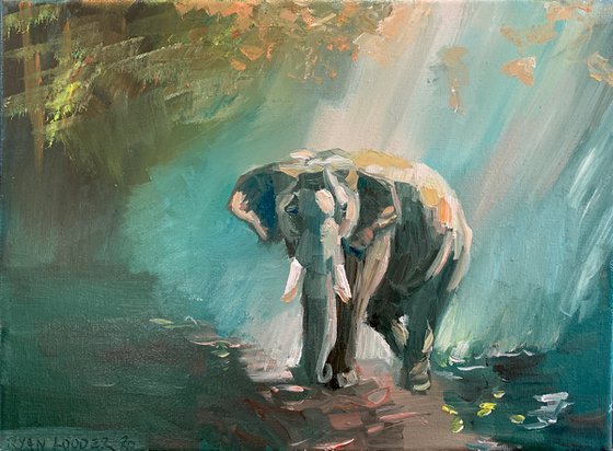 Sleepy Elephant Painting by Ryan Louder