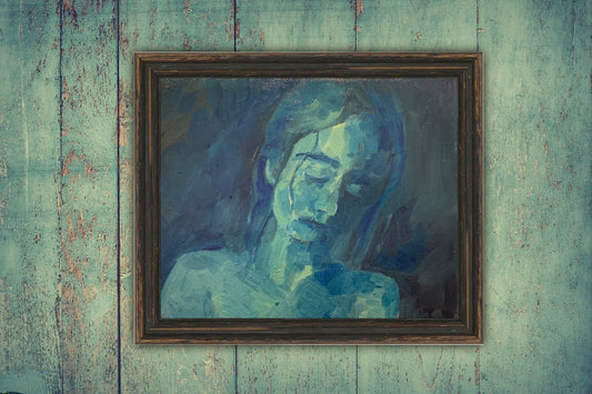 A painting titled 'Woman In Blue by Ryan  Louder' by Ryan Louder
