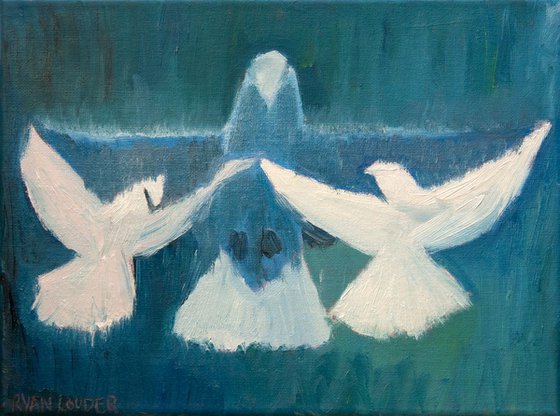 Three Doves Painting by Ryan Louder