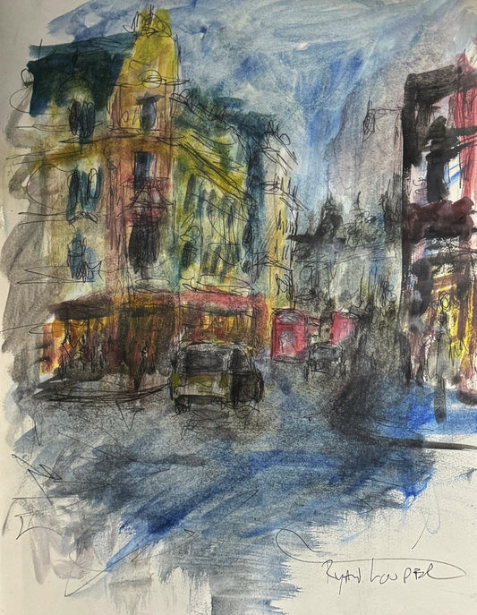 A painting titled 'London Bustle by Ryan  Louder' by Ryan Louder
