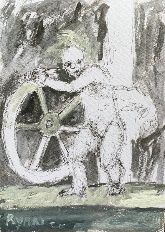 Titian Study - Cupid With The Wheel Of Time - Small Drawing Painting by Ryan Louder