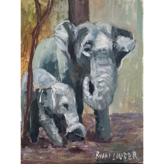 A painting titled 'Swinging Ears and Scratching Trees by Ryan  Louder' by Ryan Louder