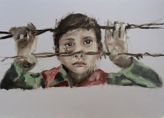 Syrian Boy Painting by Ryan Louder