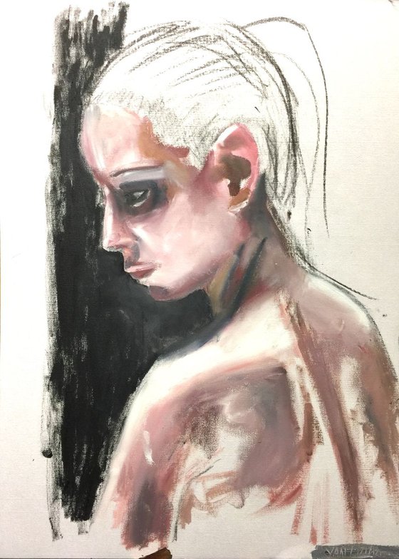 Naked In thought Oil On Paper 16.5 x 11.7 Painting by Ryan Louder