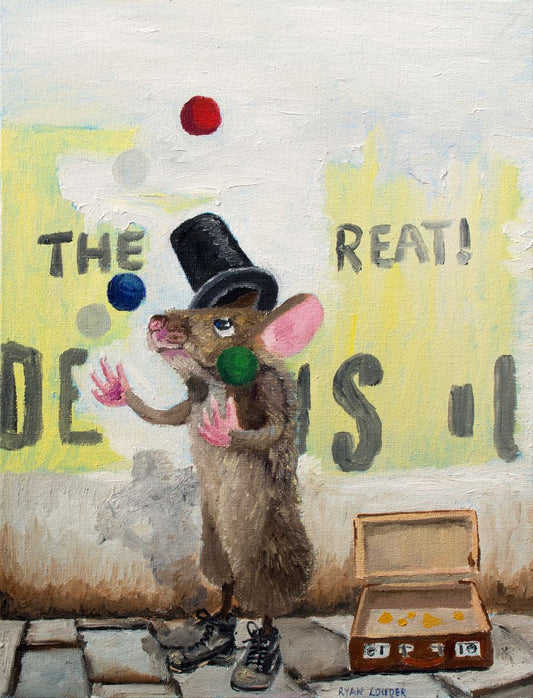 A painting titled 'Juggling For Cheese by Ryan  Louder' by Ryan Louder