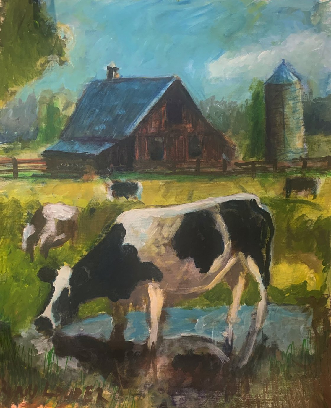 A painting titled 'Cows On The Farm by Ryan  Louder' by Ryan Louder