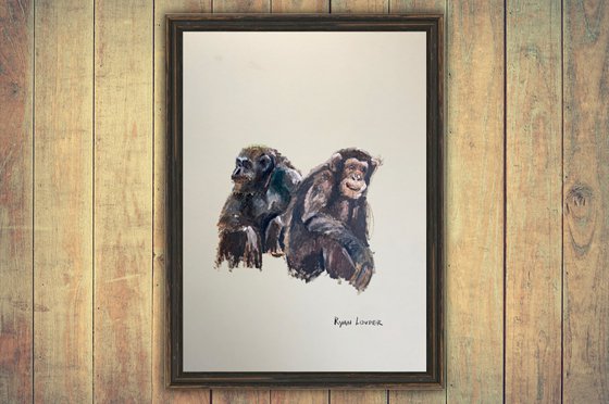 Two Chimpanzees Painting by Ryan Louder