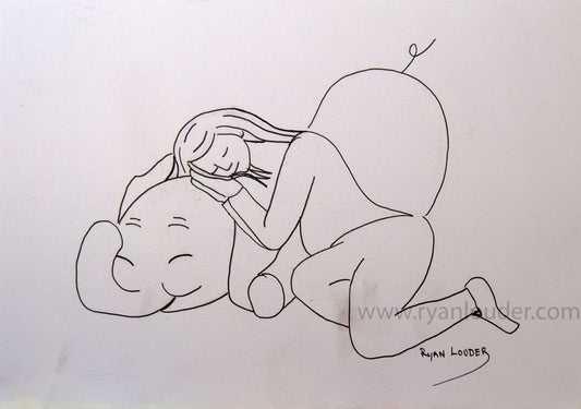 A painting titled 'Sleeping On A Baby Elephant by Ryan  Louder' by Ryan Louder