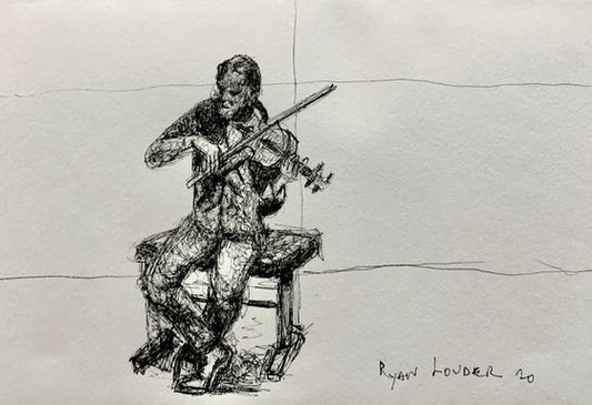 The Violinist - Musician - Small Drawing 6x9 Painting by Ryan Louder