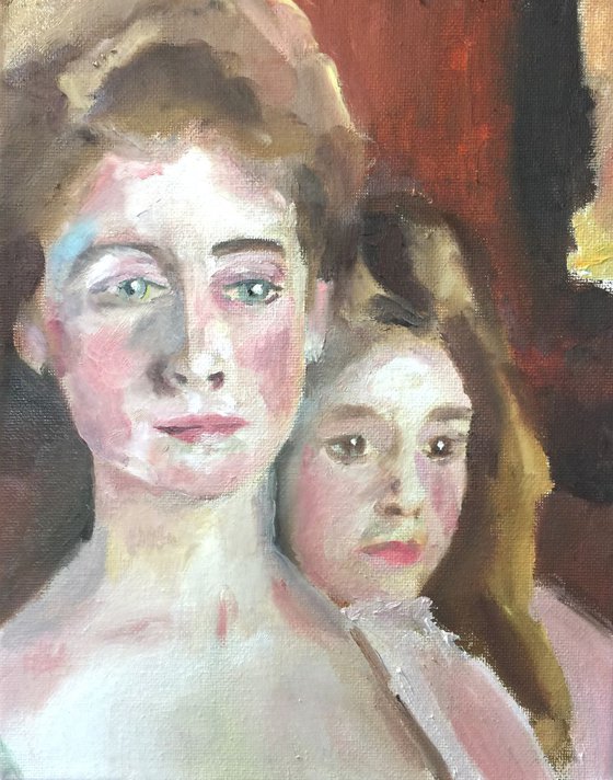 12x9 Oil Study Of John Singer Sargent john "Mrs Fiske Warren and Her Daughter Rachel. Painting by Ryan Louder