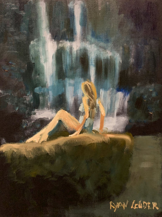A painting titled 'Under The Waterfall by Ryan  Louder' by Ryan Louder