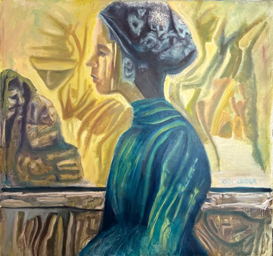 Profile of a Woman in Yellow and Blue Painting by Ryan Louder