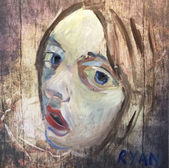 Faces In Wood 2 - Acrylic On Paper - 12"x12" Study Painting by Ryan Louder