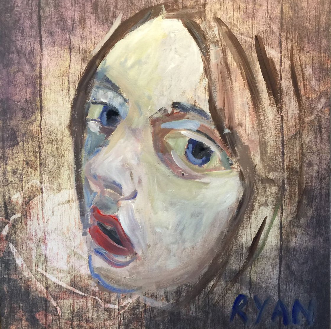 Faces In Wood 2 - Acrylic On Paper - 12"x12" Study by Ryan  Louder