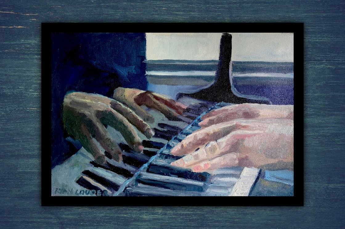 Piano Reflections - Piano Player by Ryan  Louder - Sold - Surreal Multi-Layered Vision - Hidden Emotional Depths