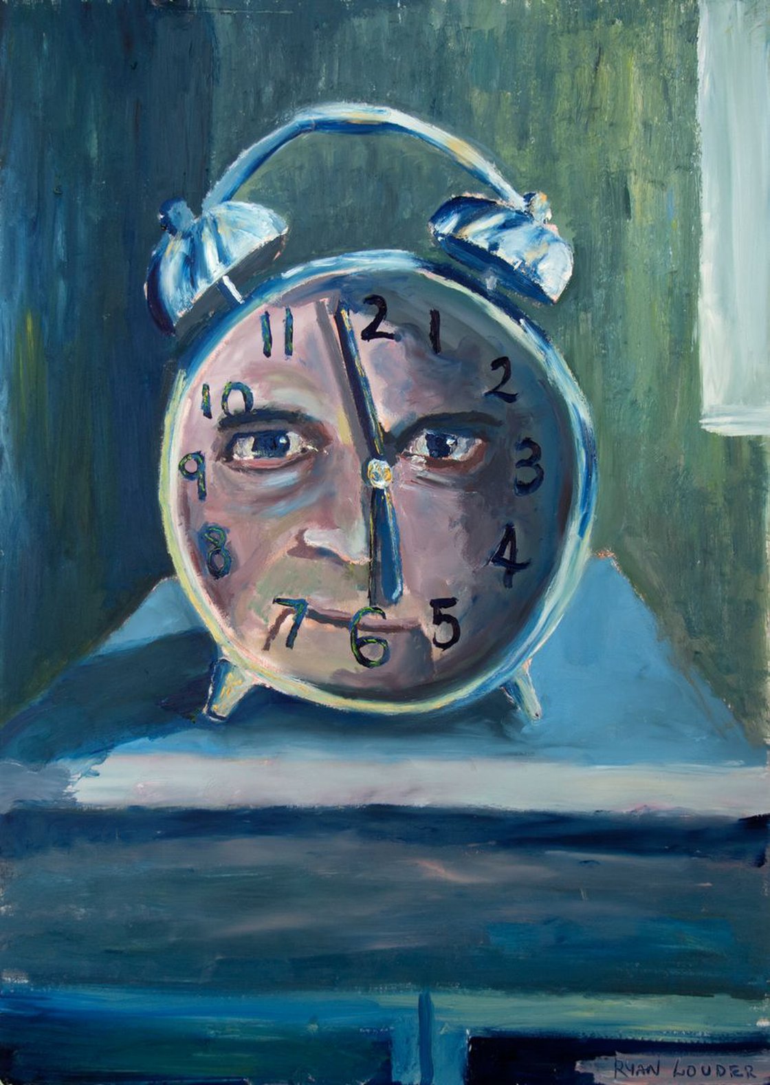 A painting titled 'The Sadistic Alarm Clock by Ryan  Louder' by Ryan Louder