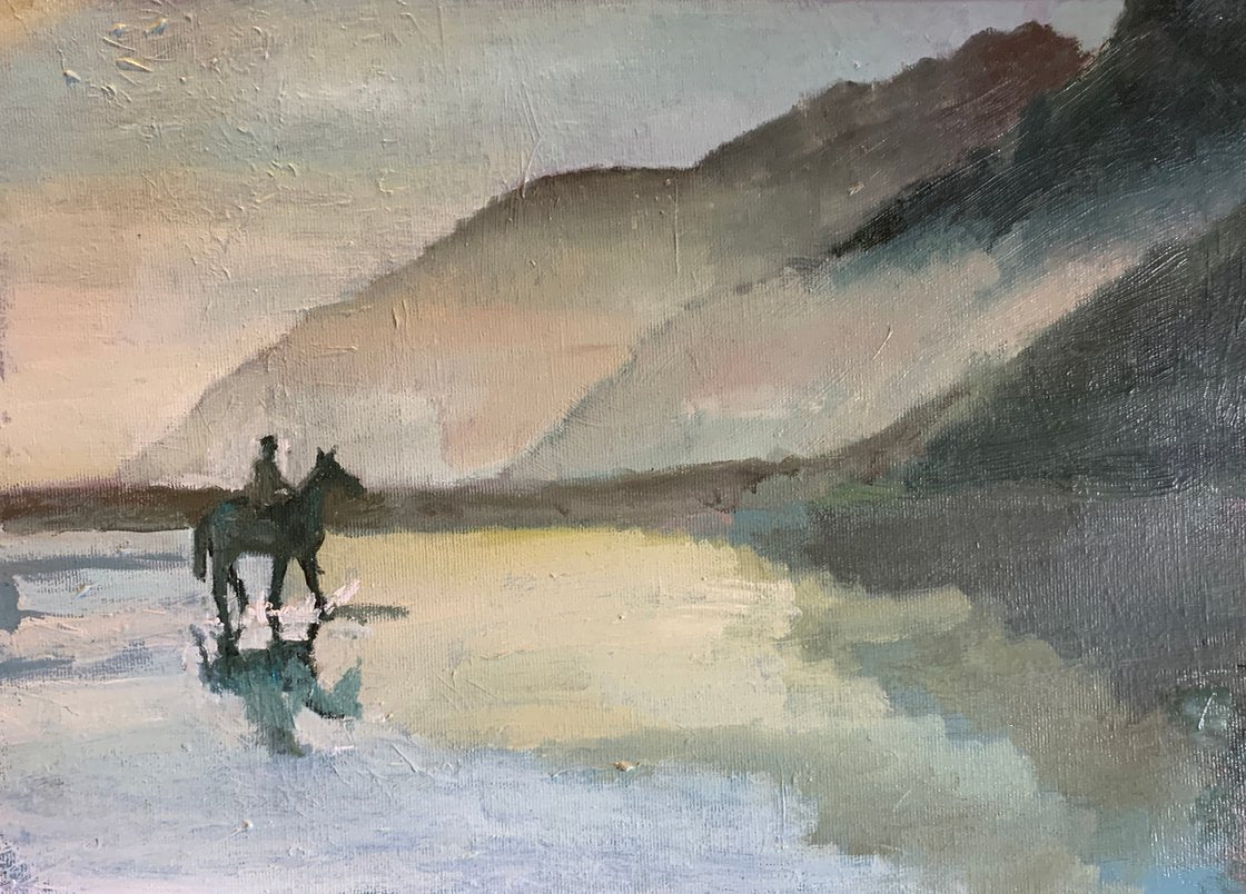 Horse Riding On The Beach At Dawn by Ryan  Louder - Sold
