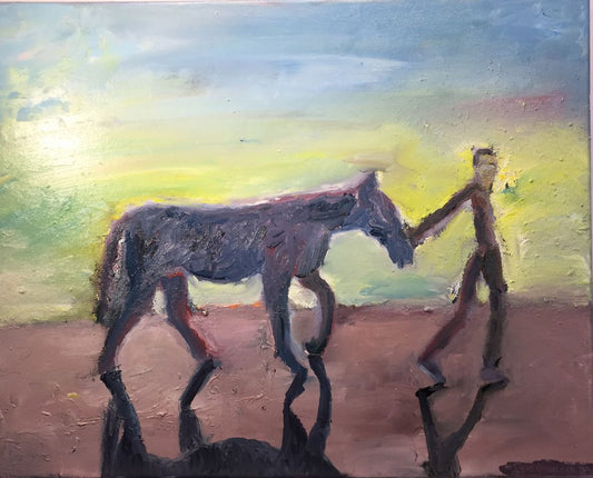 A painting titled 'Walking With Horse by Ryan  Louder' by Ryan Louder
