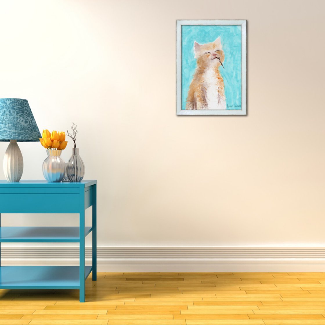 A painting titled 'Kitten Extremely Proud Of Himself by Ryan  Louder' by Ryan Louder