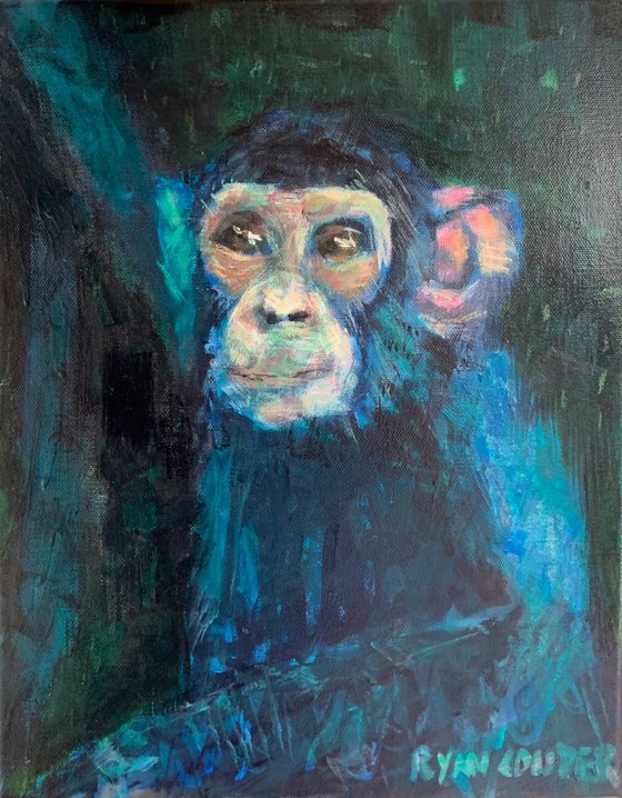 Chimpanzee Swinging Painting by Ryan Louder