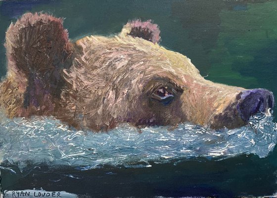 Bear Swimming Study In Oil Painting by Ryan Louder