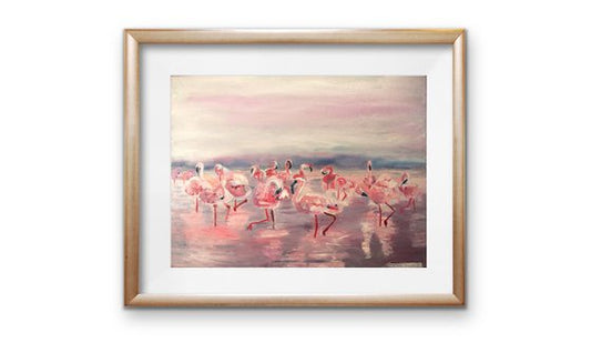 Flamingos At Dusk Painting by Ryan Louder