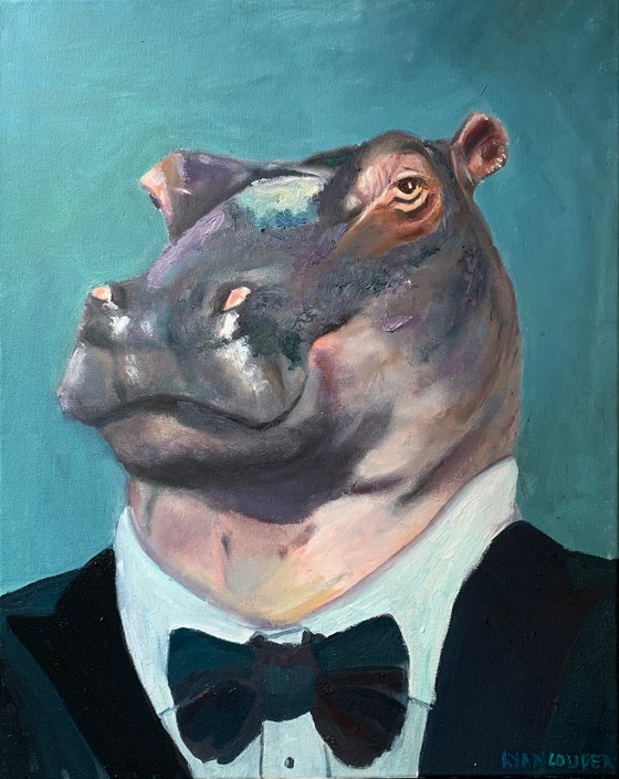 Hippo In A Tux Painting by Ryan Louder