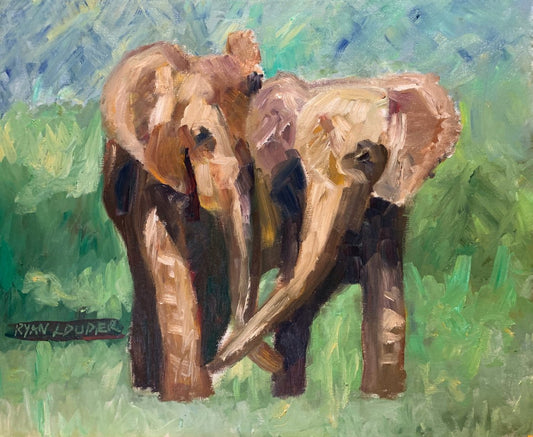 A painting titled 'Two Elephants by Ryan  Louder' by Ryan Louder
