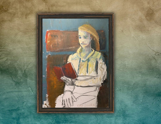 A painting titled 'Woman Sitting Reading by Ryan  Louder' by Ryan Louder