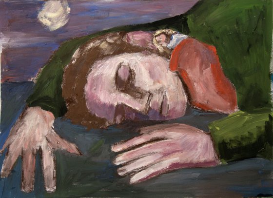 Sleeping Man 9x12 Oil On canvas Painting by Ryan Louder