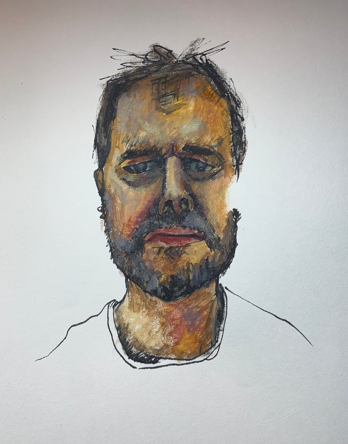 A painting titled 'Self Portrait Study In Ink and watercolour by Ryan  Louder' by Ryan Louder