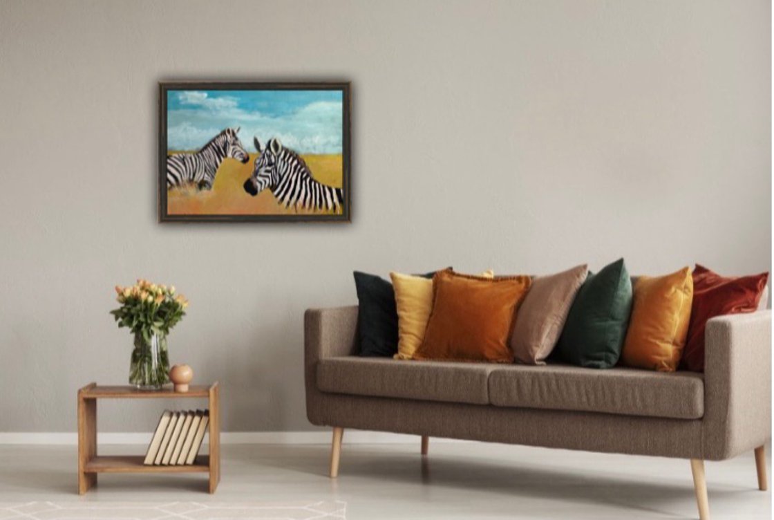 A painting titled 'Zebras In A Field by Ryan  Louder' by Ryan Louder