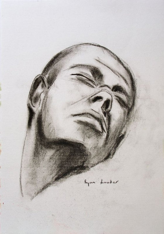 Study of a Mans Face 12x16 charcoal on paper Painting by Ryan Louder