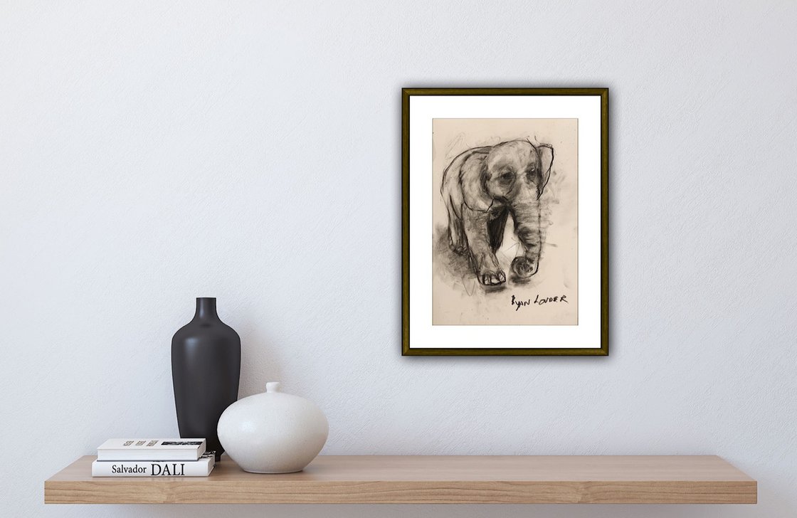 Happy Elephant - Small Drawing by Ryan  Louder