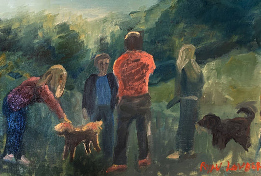 A painting titled 'The Dog Walkers by Ryan  Louder' by Ryan Louder