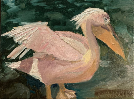 A painting titled 'Pelican In St James Park Study 9x12 by Ryan  Louder' by Ryan Louder