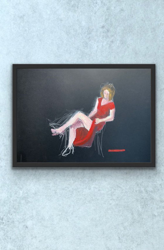 Woman in Red Sitting - Study Painting by Ryan Louder