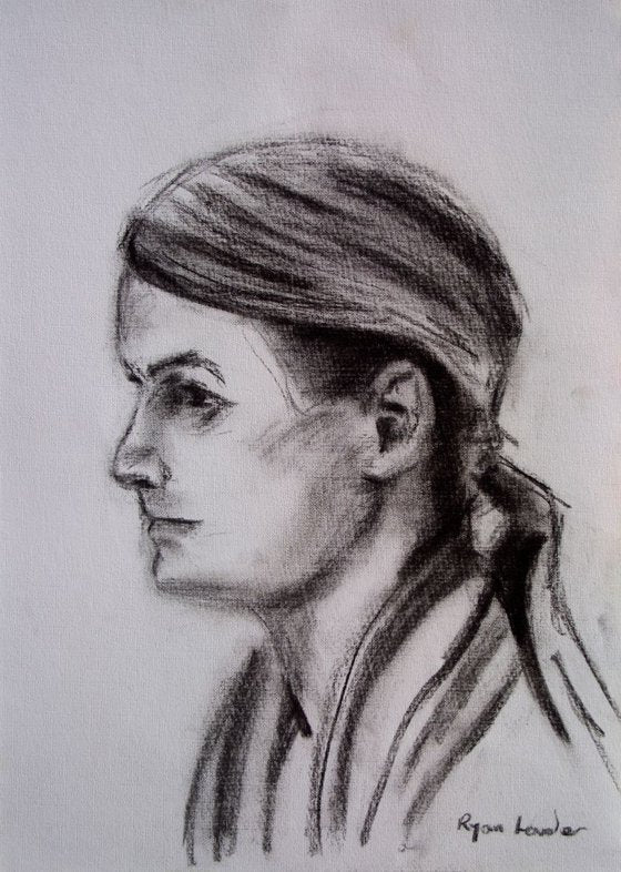 Girl Waiting For A Train Charcoal On Paper 11.7x16.5 Painting by Ryan Louder