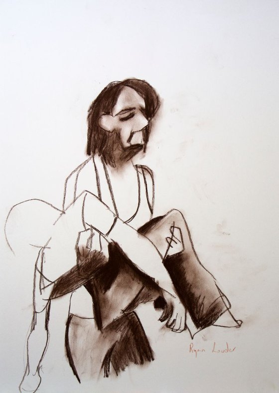 Sketch Of  A Man Holding A Dead Body 12x9 Painting by Ryan Louder