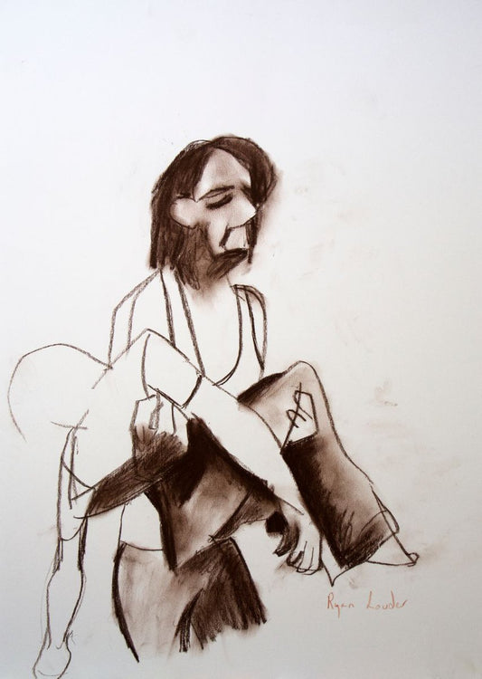 A painting titled 'Sketch Of  A Man Holding A Dead Body 12x9 by Ryan  Louder' by Ryan Louder