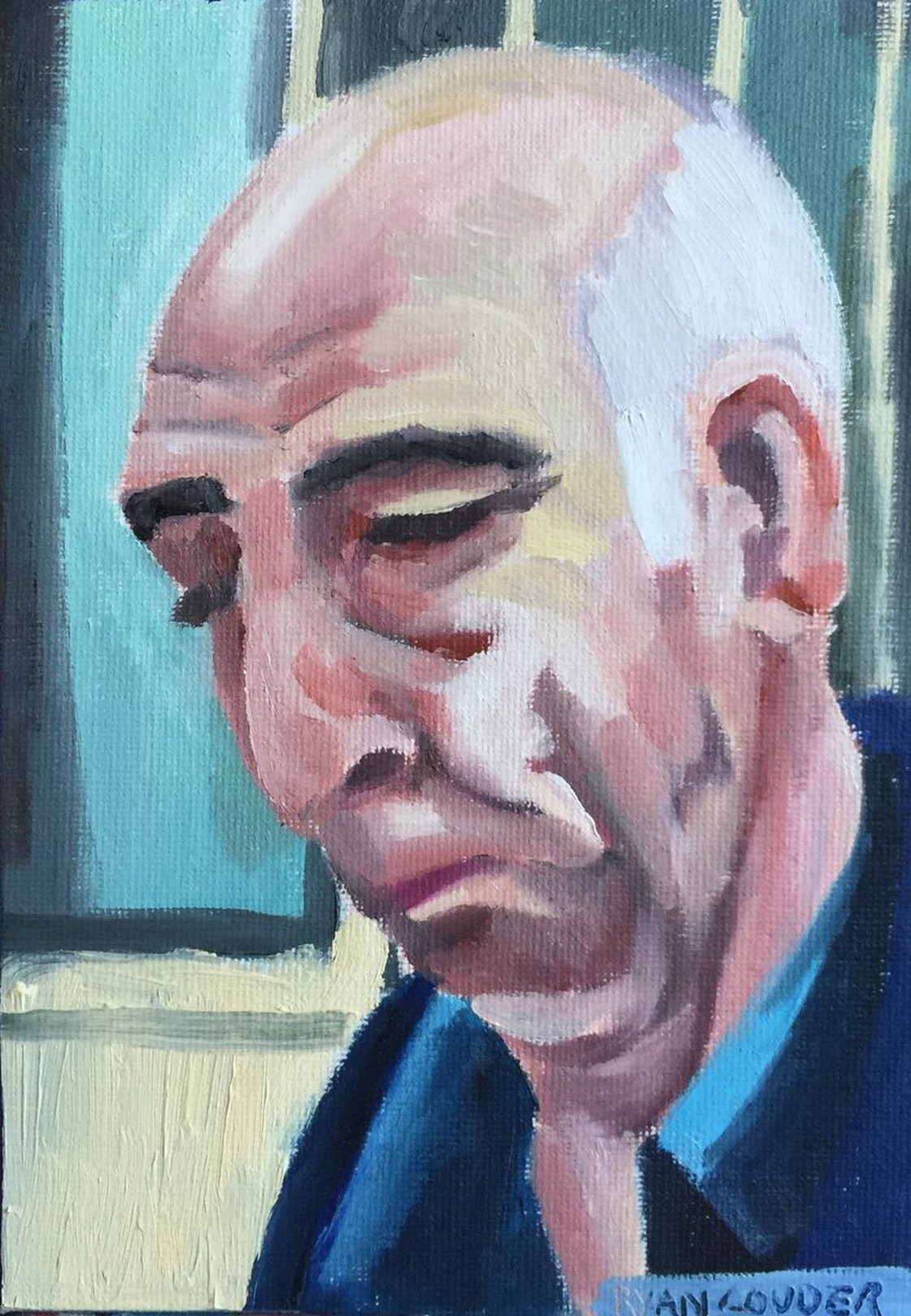 A painting titled 'People Of London 6 7x5 Oil On Canvas Board by Ryan  Louder' by Ryan Louder