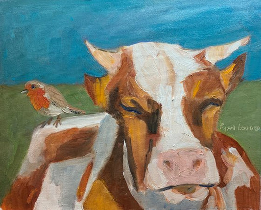 Cow and Robin Painting by Ryan Louder