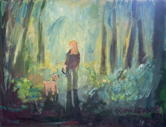 Dog Walking In The Forest 2 Painting by Ryan Louder